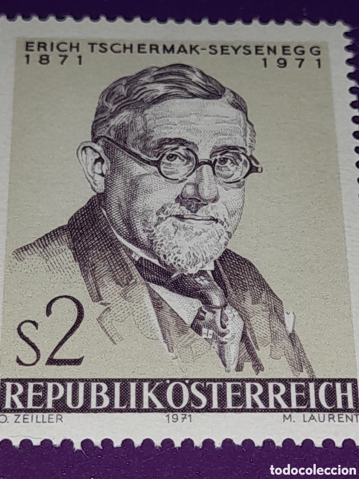 Sellos: Sello Austria nuevo 1971. 100Aniv nacimiento bot&aacute;nico E. Tschermark. Flora. Ciencia. Famoso.