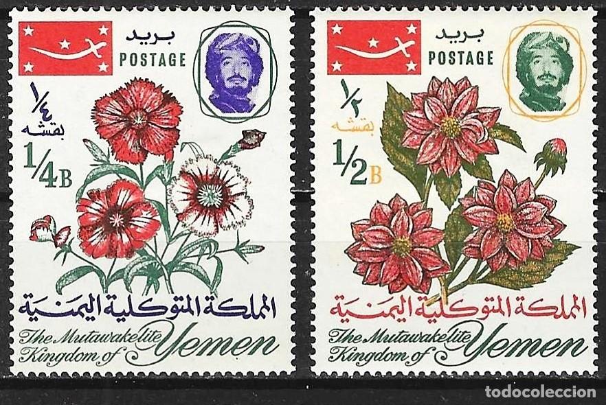 Sellos: Yemen ( Reino ) 1965 - Mi 183A y 184A - YT 193 y 194 - Flores - MH*