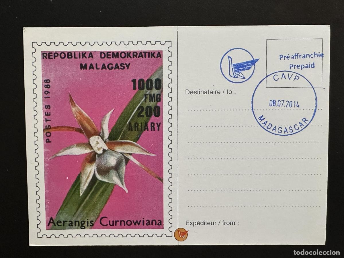 Sellos: &iquest;Madagascar 1988? Mi. Bl. 104 recargo local cancelado papeler&iacute;a postal Orchid.