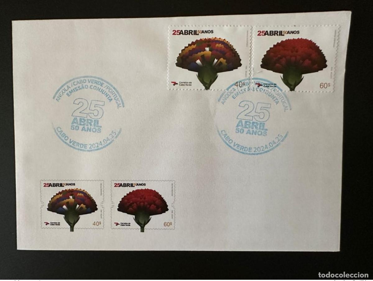 Sellos: Cabo Verde 2024 FDC 25 de abril 50 a&ntilde;os Emisi&oacute;n conjunta flor