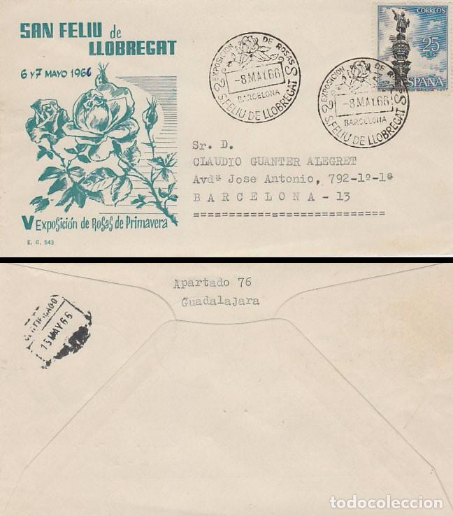 Sellos: A&ntilde;o 1966, Rosas de primavera, exposicion nacional en San Feliu de Llobr, en sobre de Alfil circulado