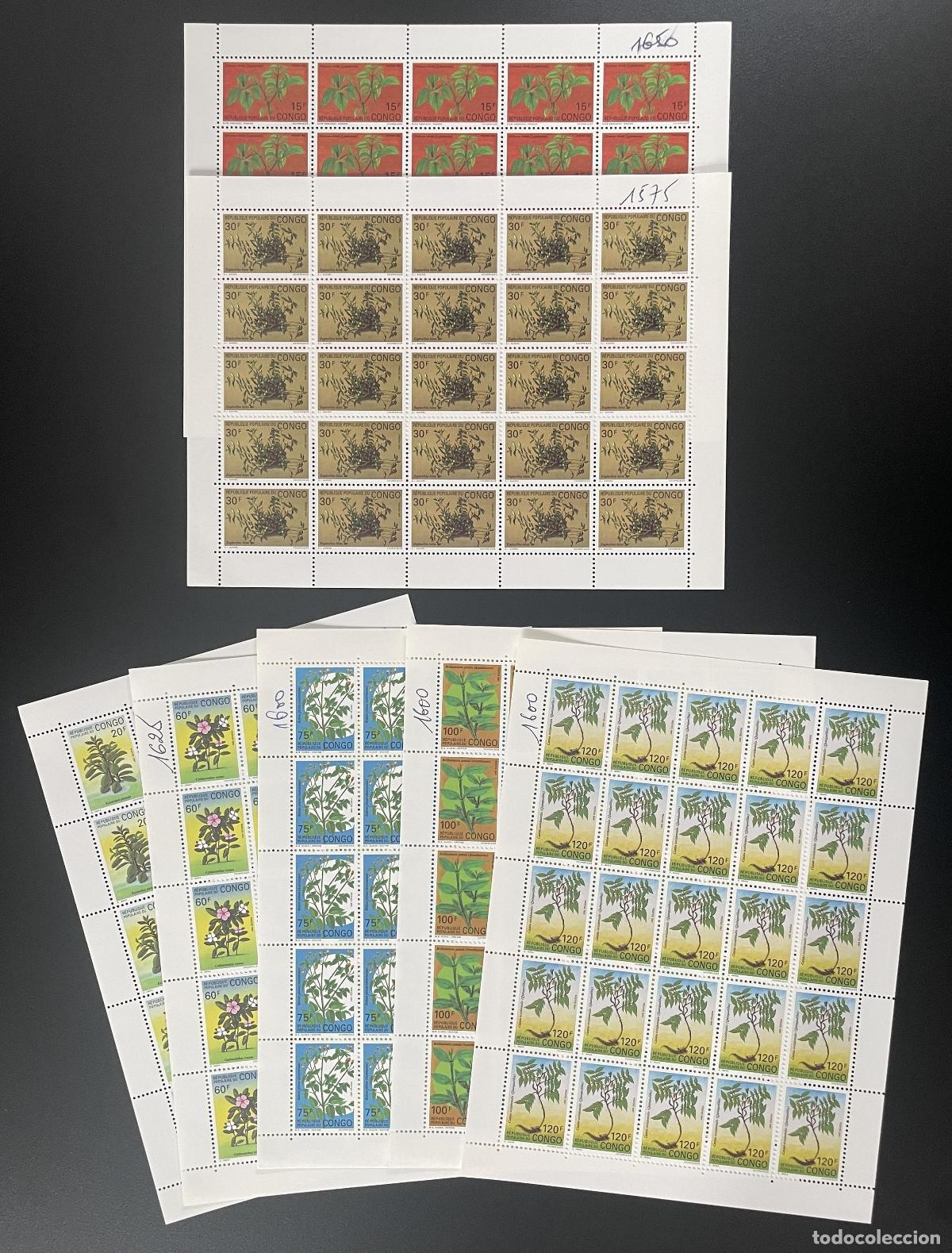 Sellos: Congo 1991 YT 896-902 tabl&oacute;n plantas medicinales flora bot&aacute;nica