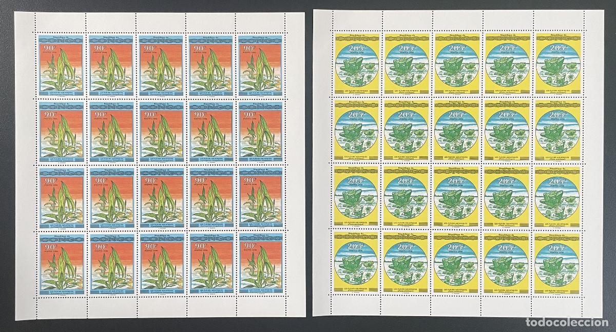 Sellos: Congo 1996 YT 1021-1022 tabl&oacute;n flores acu&aacute;ticas flora