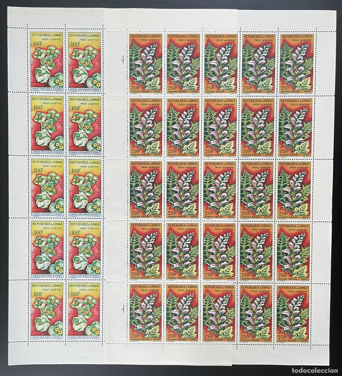 Sellos: Congo 1963 YT PA 8-9 tabl&oacute;n flores naturaleza bot&aacute;nica correo a&eacute;reo