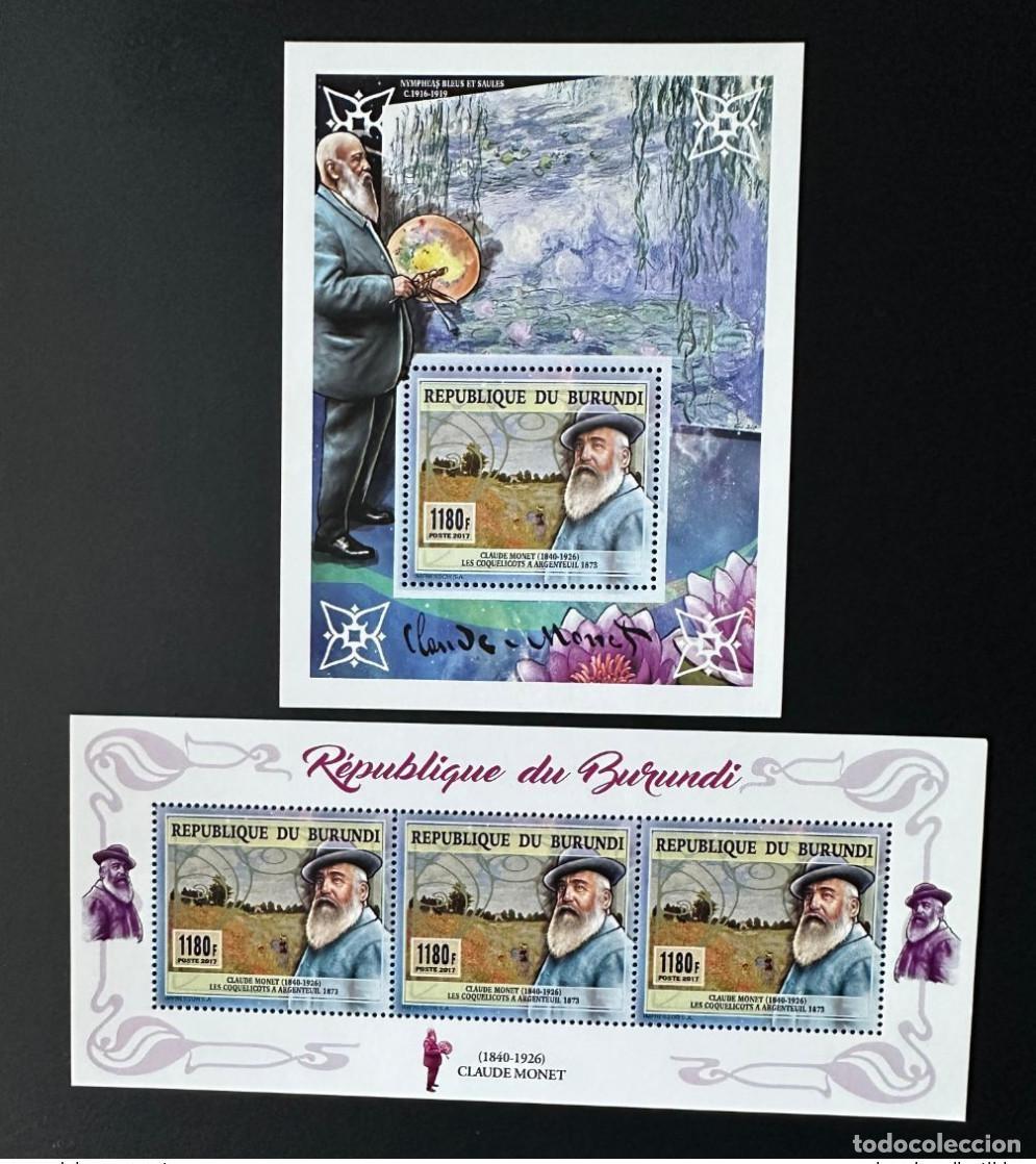 Sellos: Burundi 2017 Mi.? Claude Monet Art Kunst pintando las amapolas y los nen&uacute;fares