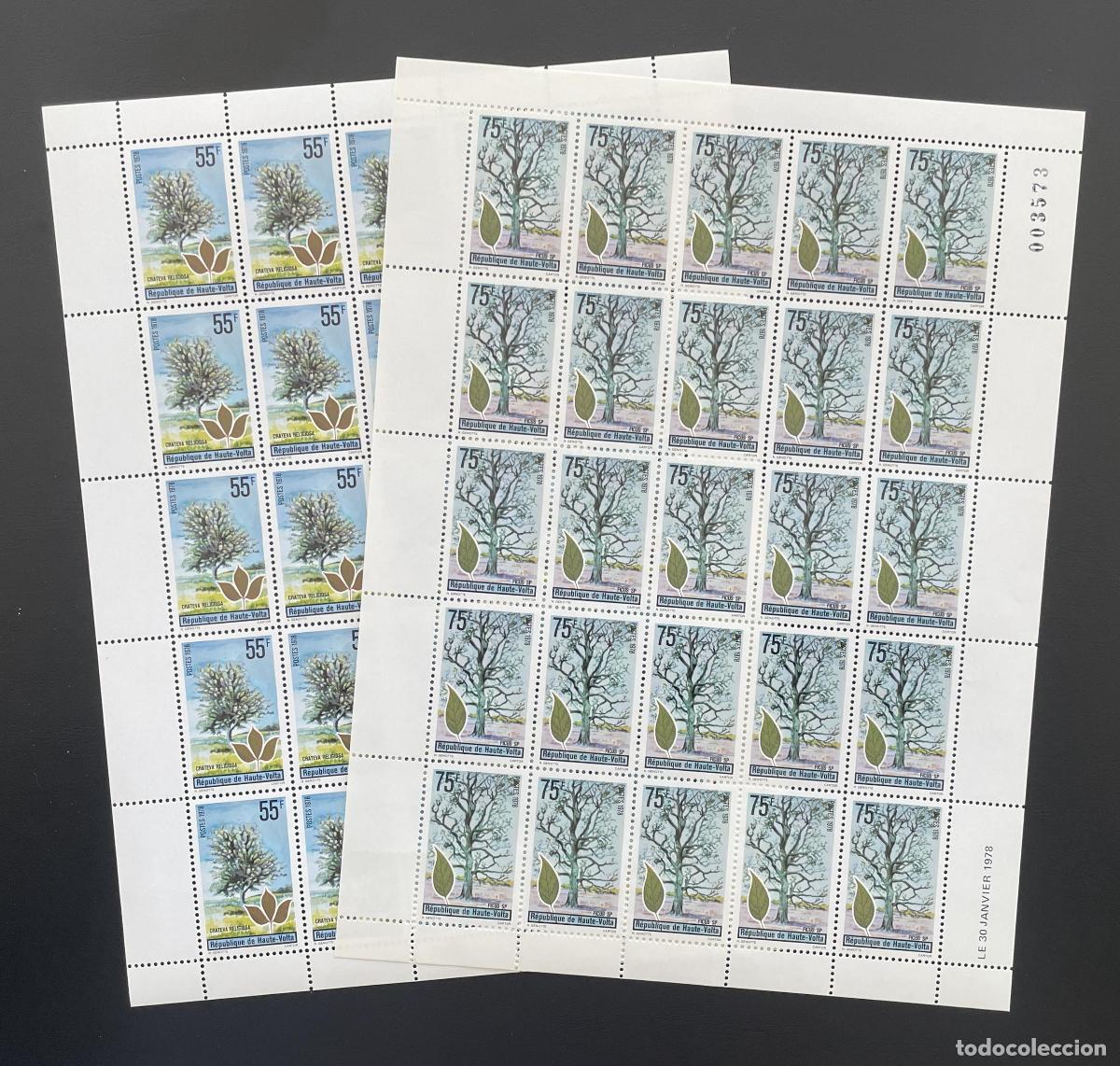 Sellos: Alto Volta 1978 YT 454-455 tabl&oacute;n &aacute;rboles flora naturaleza Crateva Ficus