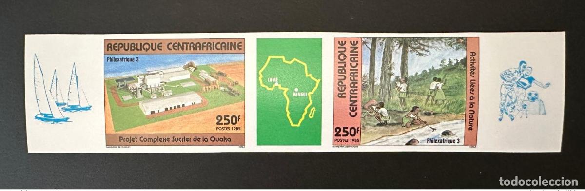 Sellos: Par de hongos f&uacute;tbol centroafricano 1985 Mi. 1171 - 1172 ND Philexafrica Football Mushroom