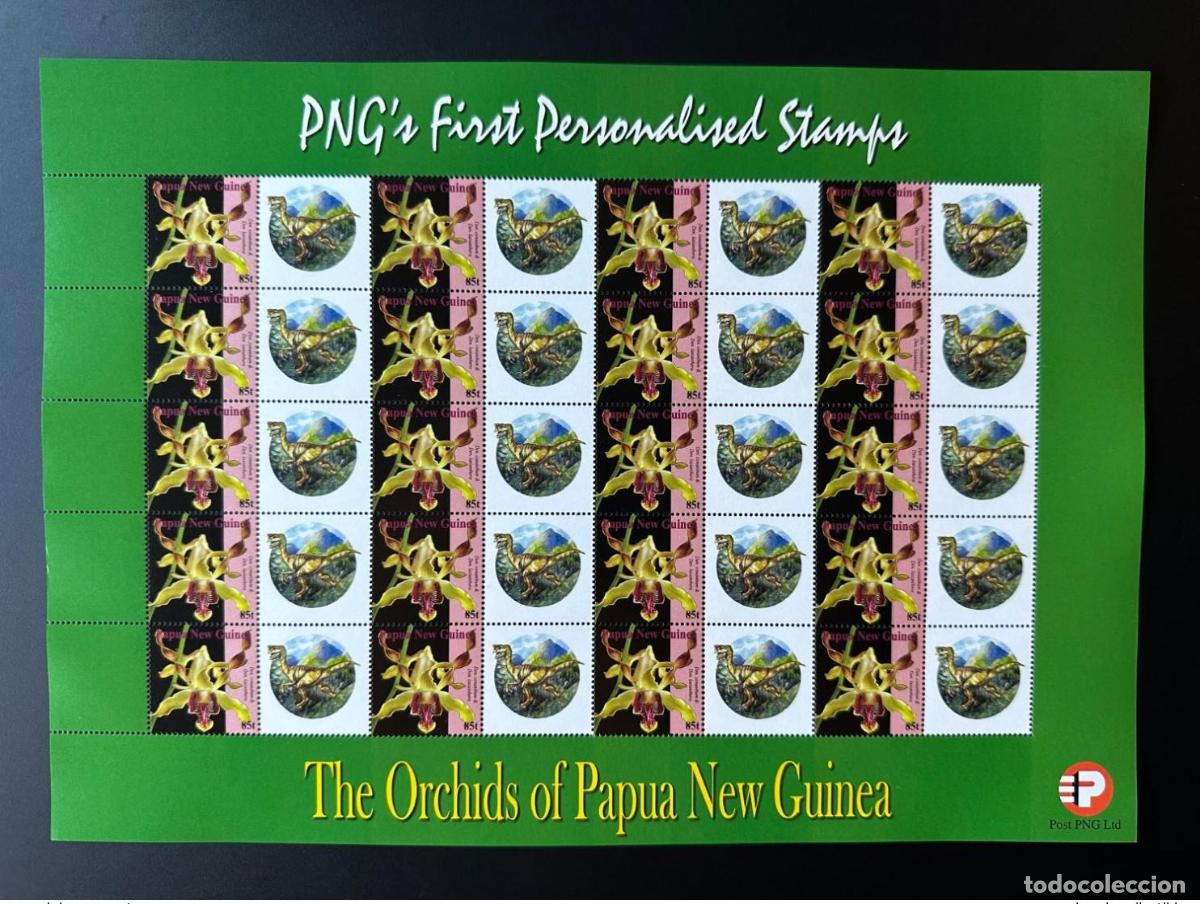 Sellos: Pap&uacute;a Nueva Guinea PNG 2007 Mi. 1244 dinosaurios orqu&iacute;deas flores personalizadas