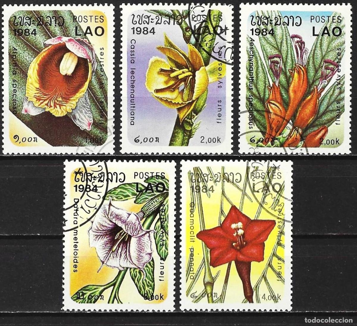 Sellos: Laos 1984 - Mi 744 a 748 - YT 556 a 560 - Flores : Orqu&iacute;deas