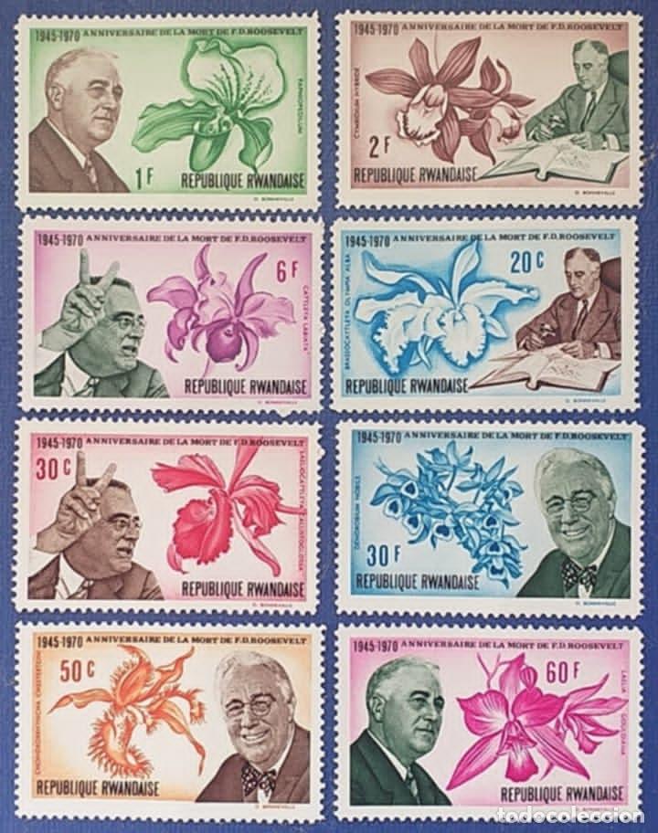 Sellos: SELLOS FLORES 1970 Ruanda . Roosevelt/ Flores/ Orquideas 422/29 8v. Nuevos
