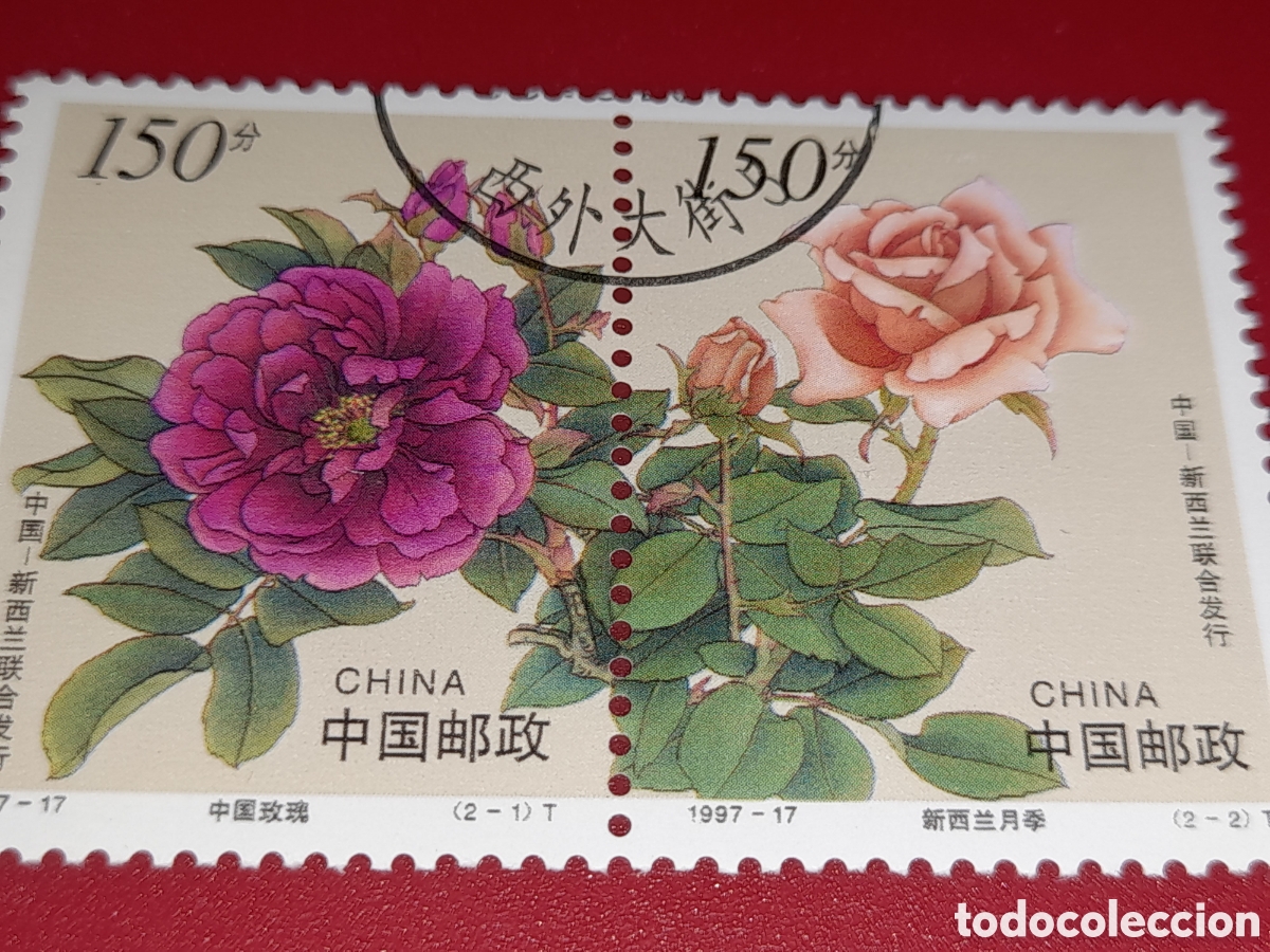 Sellos: Sello China mtdo 1997. Rosas. Flores. Flora. Conjunta N. Zelanda. Naturaleza.
