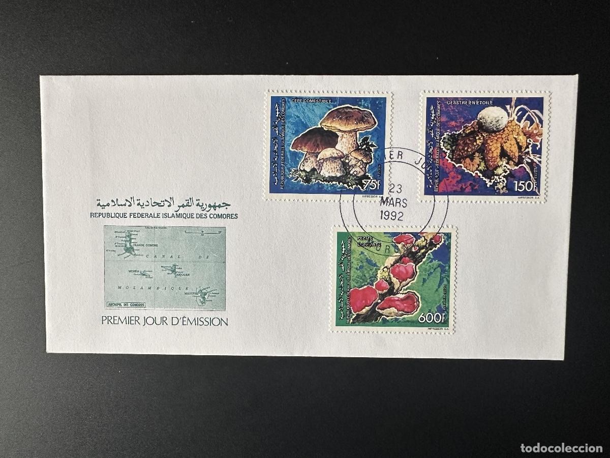 Sellos: Comoras 1992 Mi. 982 - 984 FDC Primer d&iacute;a: Champi&ntilde;ones y hongos Pilze Funghi