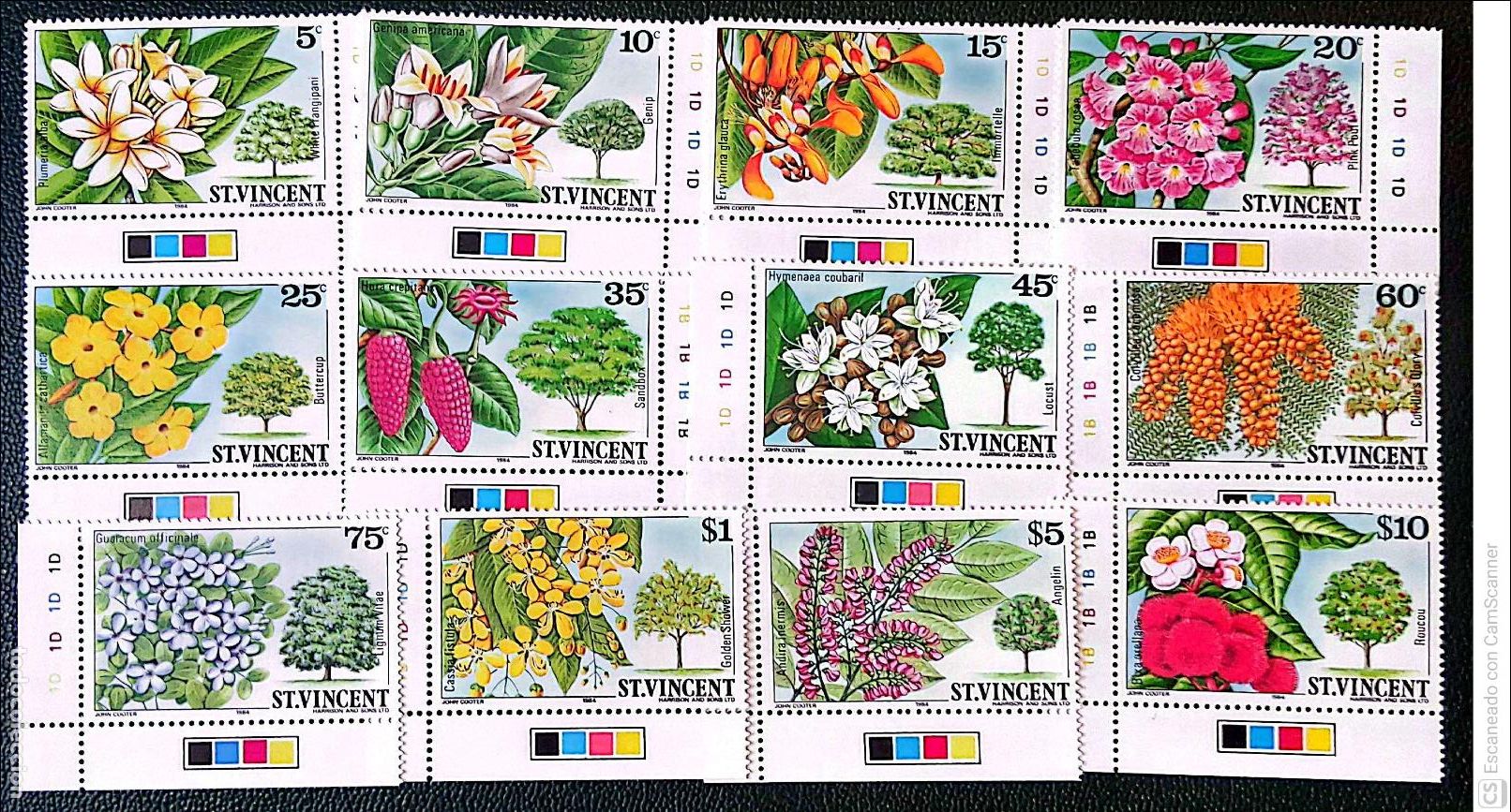 Sellos: San Vicente. 718/29 Serie b&aacute;sica: Flores de &aacute;rboles. 1984. Sellos nuevos y numeraci&oacute;n Yvert.