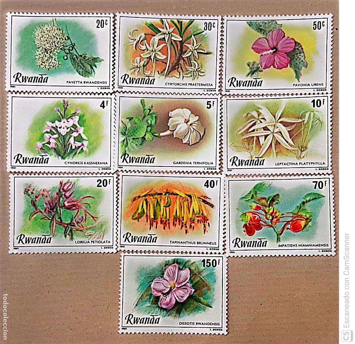 Sellos: Ruanda. 974/83 Flora: Plantas y sus flores. 1981. Sellos nuevos y numeraci&oacute;n Yvert.