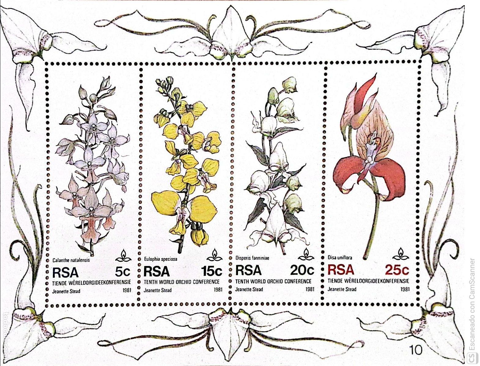 Sellos: Sud&aacute;frica. HB 12 Flores: Orqu&iacute;deas. 1981. Sellos nuevos y numeraci&oacute;n Yvert.