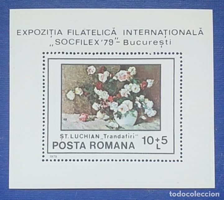 Sellos: SELLOS TEMA FLORES RUMANIA 1979 Exposici&oacute;n Socfilex'79 HB 136