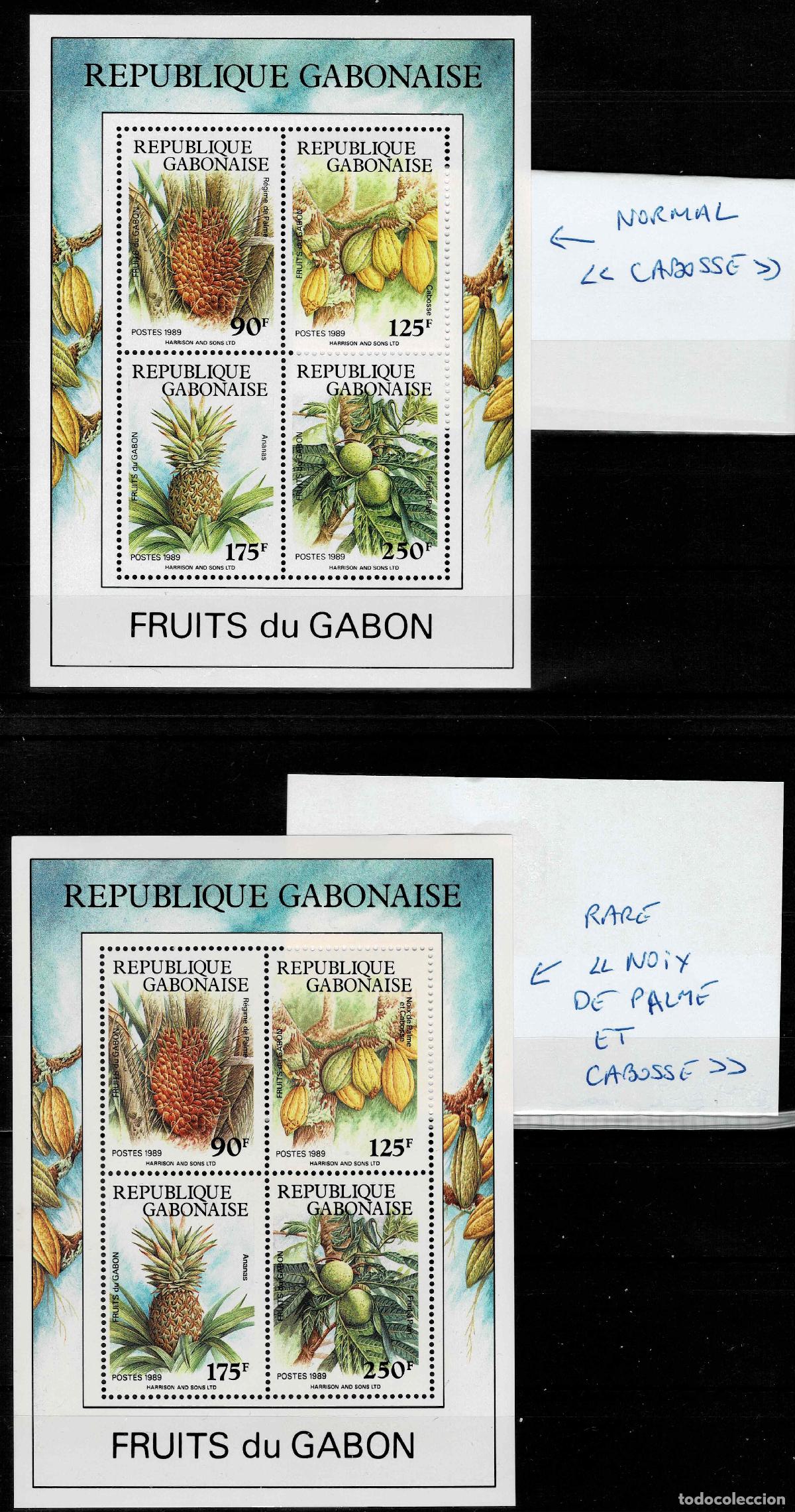 Sellos: Gab&oacute;n 1989 Mi. Bl. 62 125F Fruta &laquo;NUECES DE PALMA Y CABOSSE&raquo; en lugar