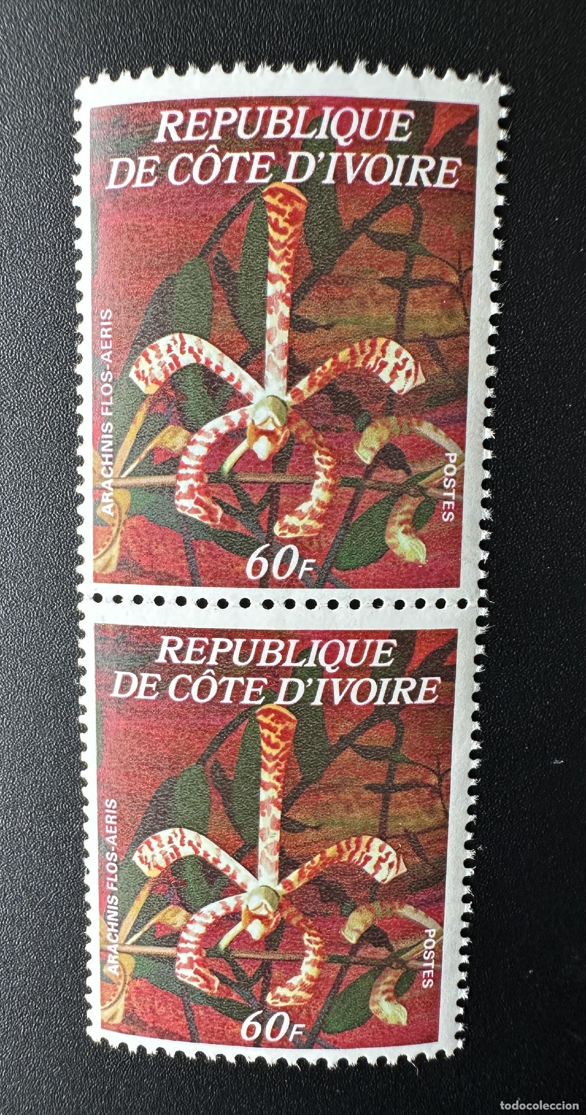Sellos: Costa de Marfil 1977 Mi. C532 Flor 60 F pareja orqu&iacute;deas arachnis flos-aeris