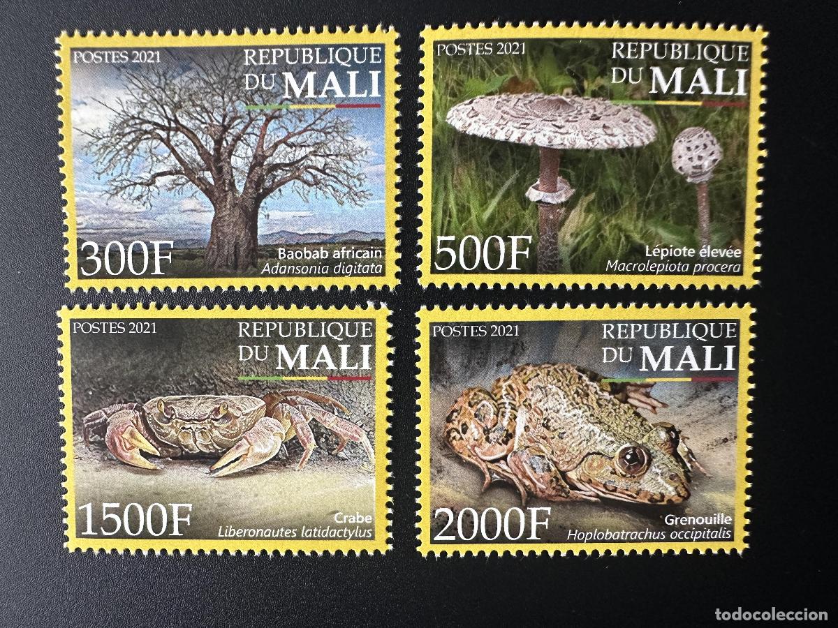 Sellos: Mali mayo de 2021.? Biodiversidad fauna hongos ranas cangrejos baobab.