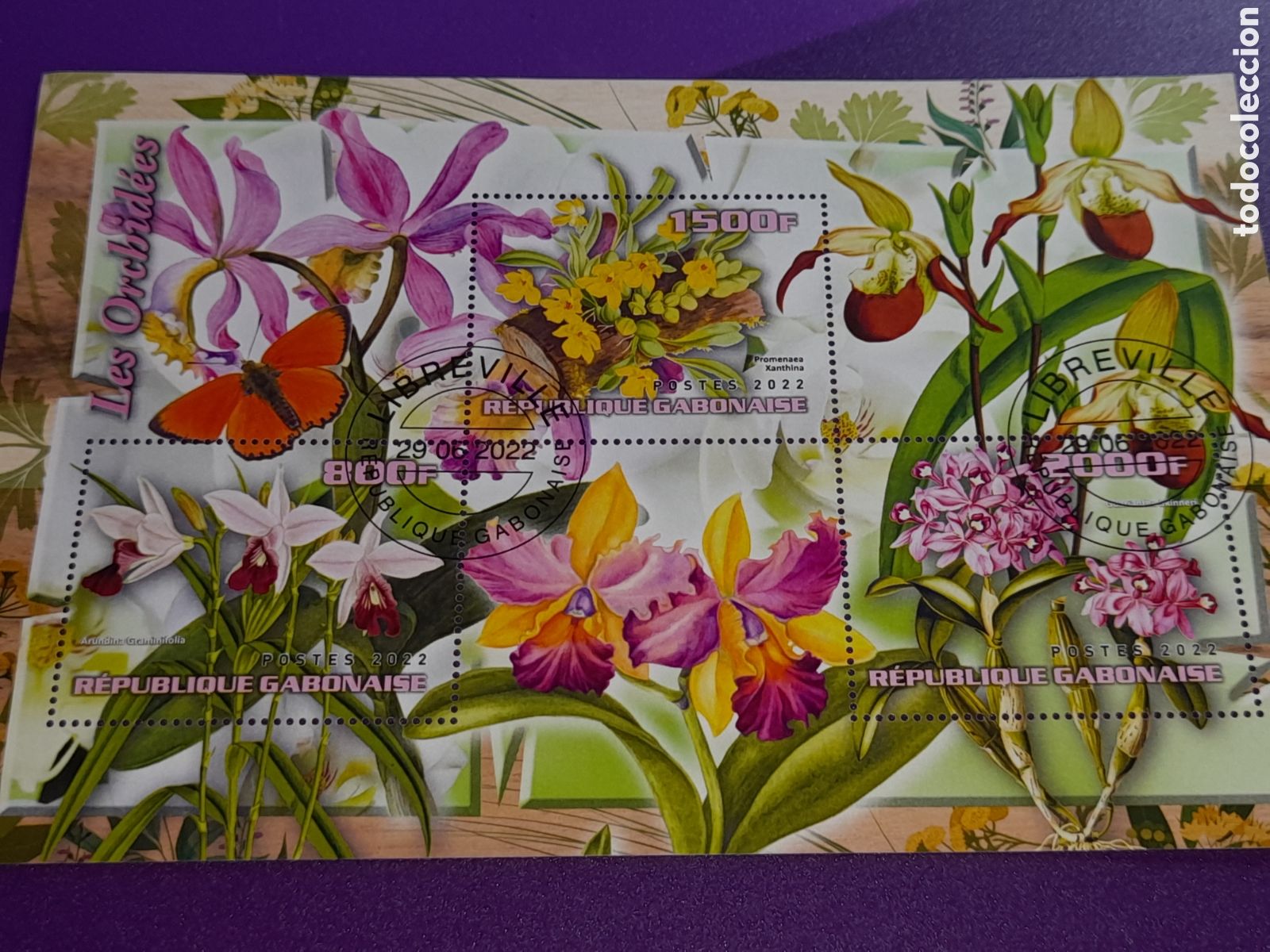 Sellos: HB Gab&oacute;n mtdo 2022. Orquideas. Flores. Flora. Naturaleza. Plantas.