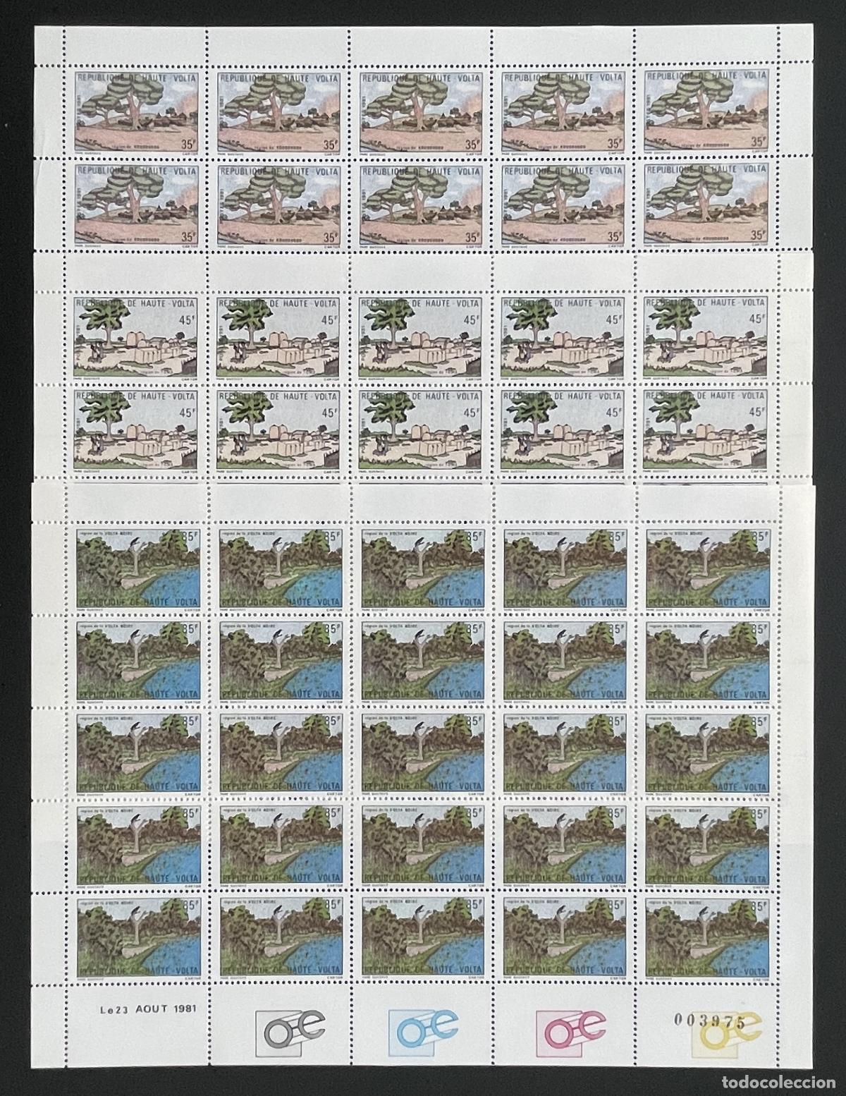 Sellos: Alto Volta 1981 YT 554-556 bloque paisajes &aacute;rboles r&iacute;o naturaleza &Aacute;frica