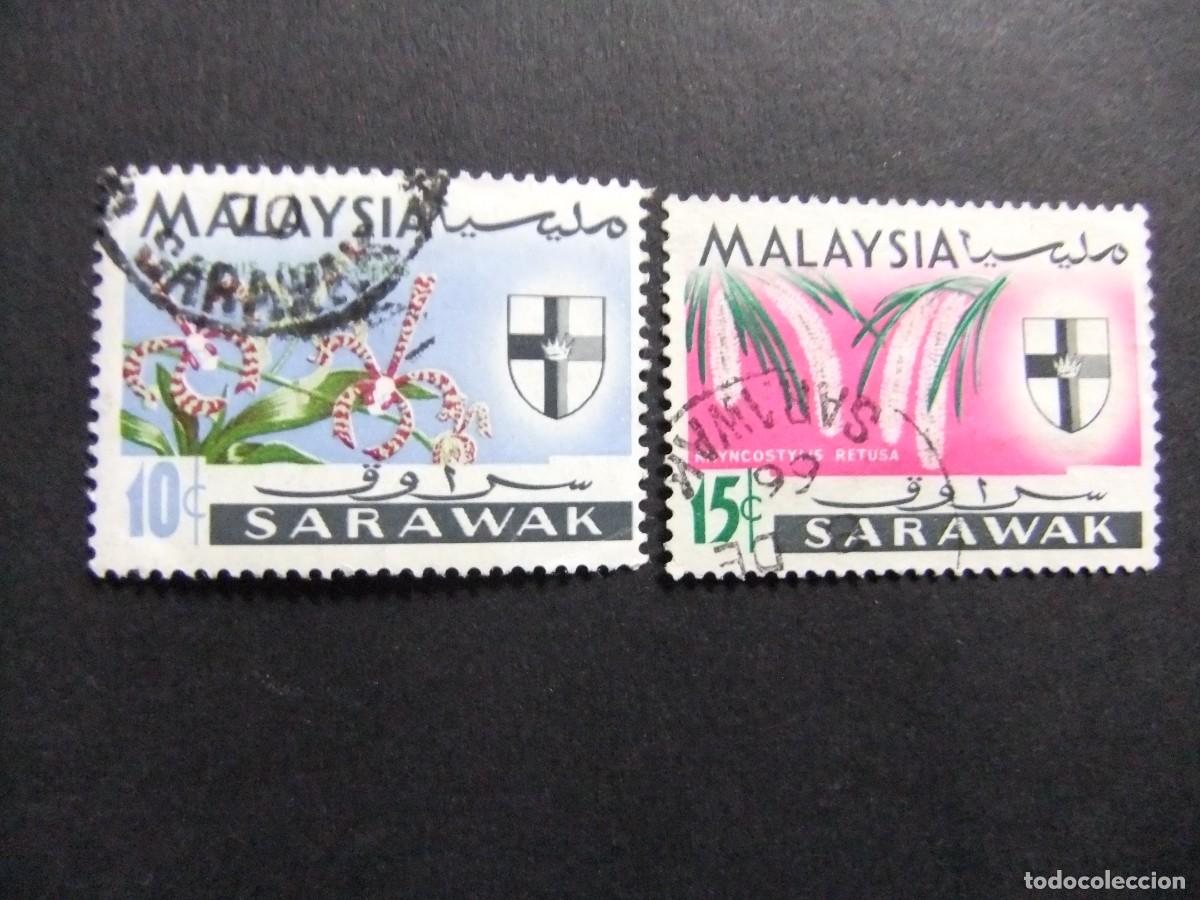 Sellos: 43 SARAWAK 1965 / FLORA FLORES y ESCUDO / YVERT 217 + 218 FU