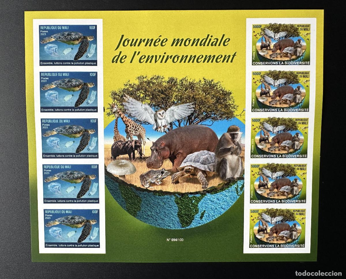 Sellos: Mal&iacute; 2023 Mi.? M/S ND medio ambiente vida silvestre ave b&uacute;ho mono hongo