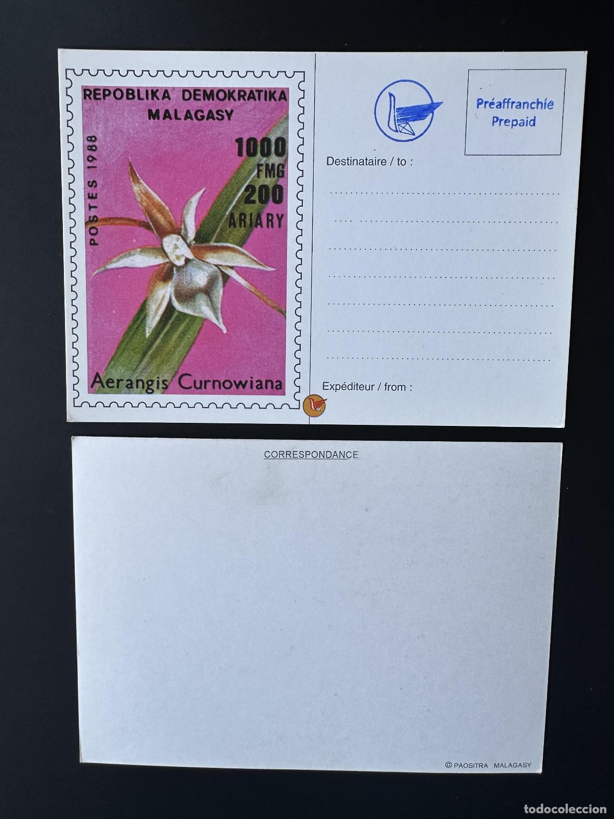 Sellos: &iquest;Madagascar 1988? Mi. Bl. 104 sobrecarga local papeler&iacute;a postal entera Orchid&eacute;e