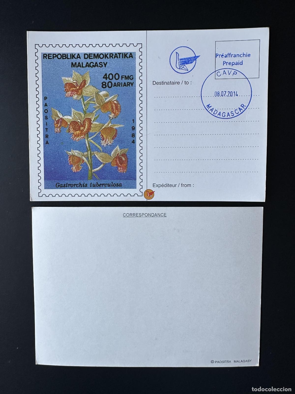 Sellos: &iquest;Madagascar 1984? Mi. Bl. 28 recargo local cancelado Postal integer Orchid