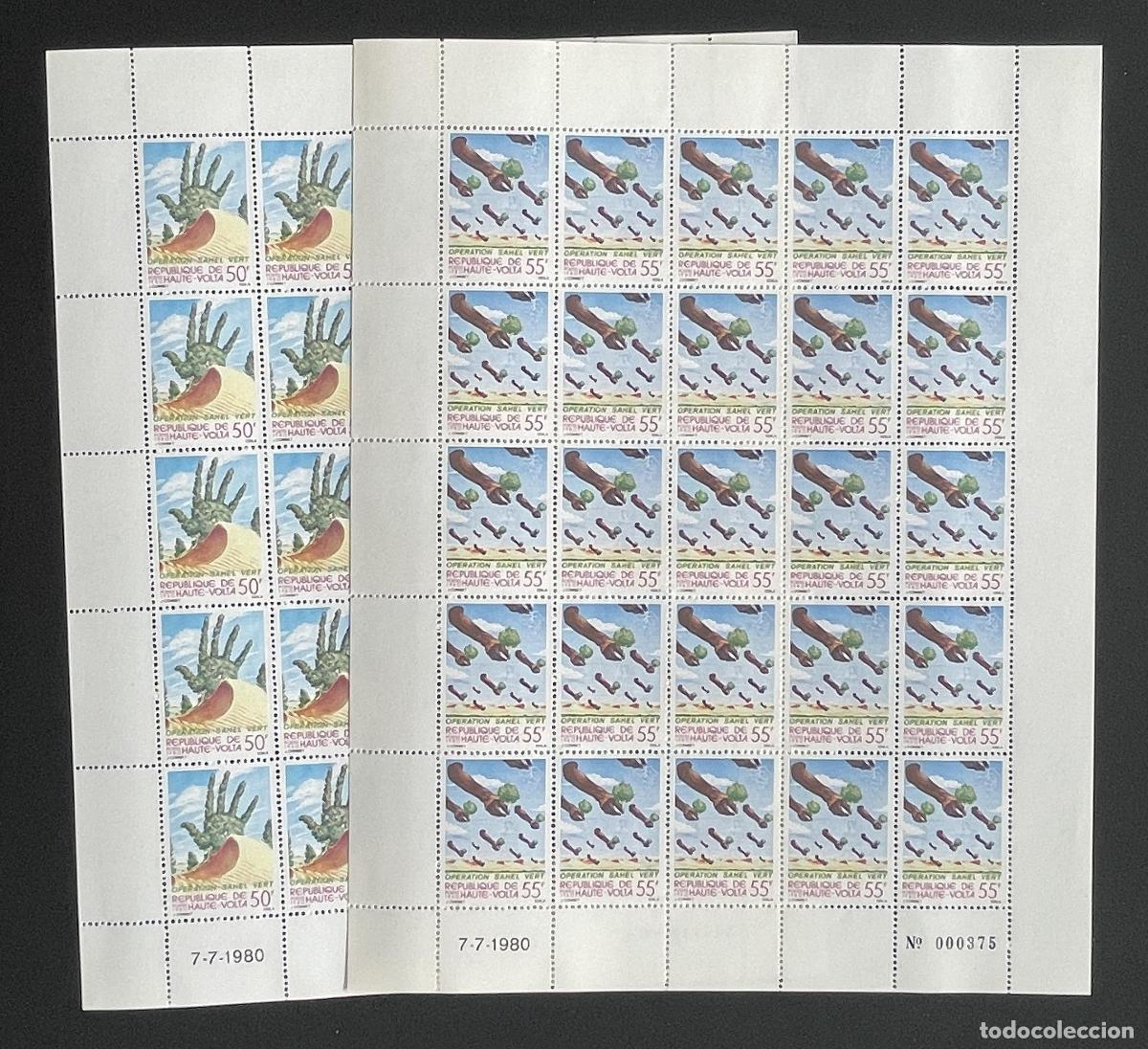 Sellos: Alto Volta 1980 YT 520-521 bloque Operaci&oacute;n Sahel Verde desierto cactus