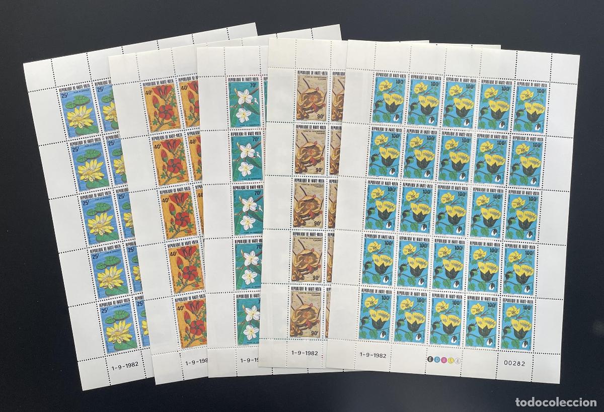 Sellos: Alto Volta 1982 YT 582-586 bloque flores tropicales nen&uacute;far