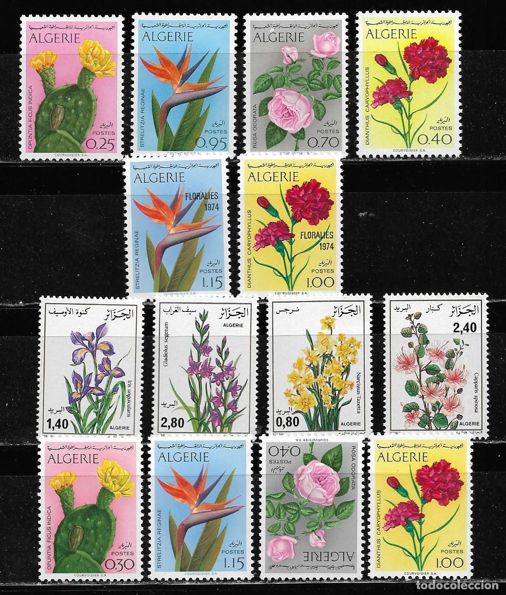 Sellos: ARGELIA LOTE DE 4 SERIES TEMA FLORA - Ivert 484/87, 568/71, 590/91 y 882/85. MNH.