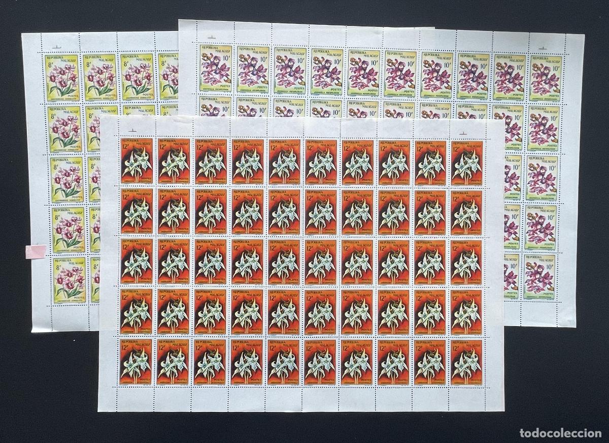 Sellos: Madagascar 1963 YT 385-387 bloque orqu&iacute;deas flores tropicales flora