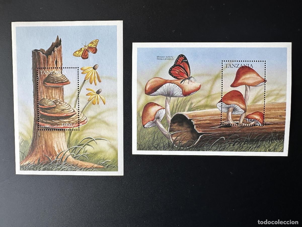 Sellos: Tanzania 1996 Mi. Bl. 347-348 Mariposa Monarca Hongos Flores Naturaleza