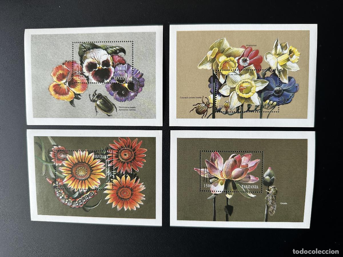 Sellos: Tanzania 1998 Mi. Bl. 395 - 398 Flores insectos pensamientos narcisos girasoles