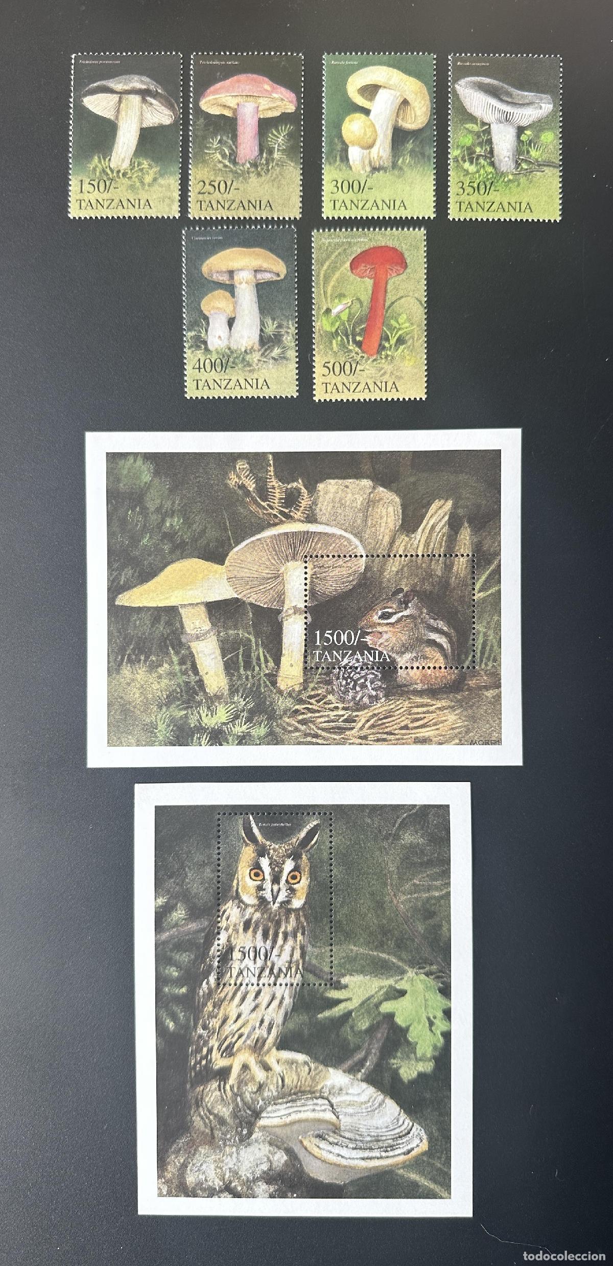 Sellos: Tanzania 1999 Mi. 3785-3790 Bl. 501-502 Hongos Silvestre B&uacute;ho Ardilla Naturaleza