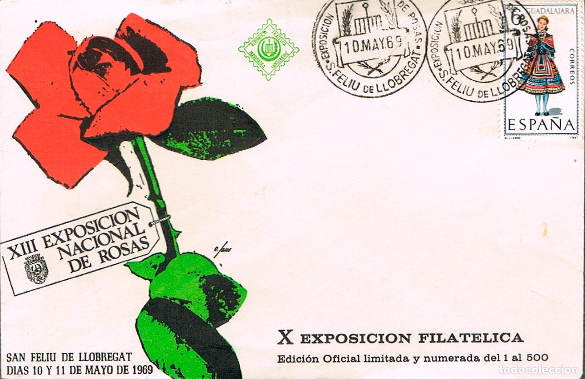 Sellos: A&Ntilde;O 1969, EXPOSICION NACIONAL DE ROSAS EN SAN FELIU DE LLOBREGAT, Sobre OFICIAL NUMERADO (TIRADA 500