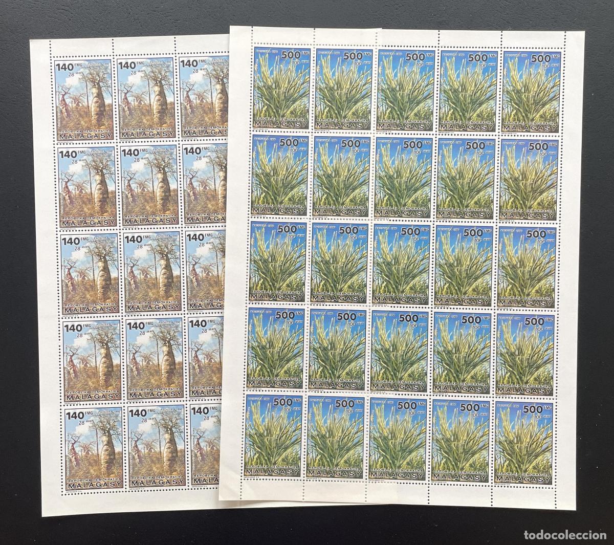 Sellos: Madagascar 1992 YT 1135-1136 tabl&oacute;n baobab Didiera &aacute;rbol flora naturaleza