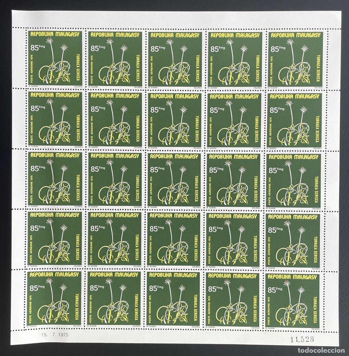 Sellos: Madagascar 1975 YT PA 155 bloque Turraea Sericea flor flora bot&aacute;nica