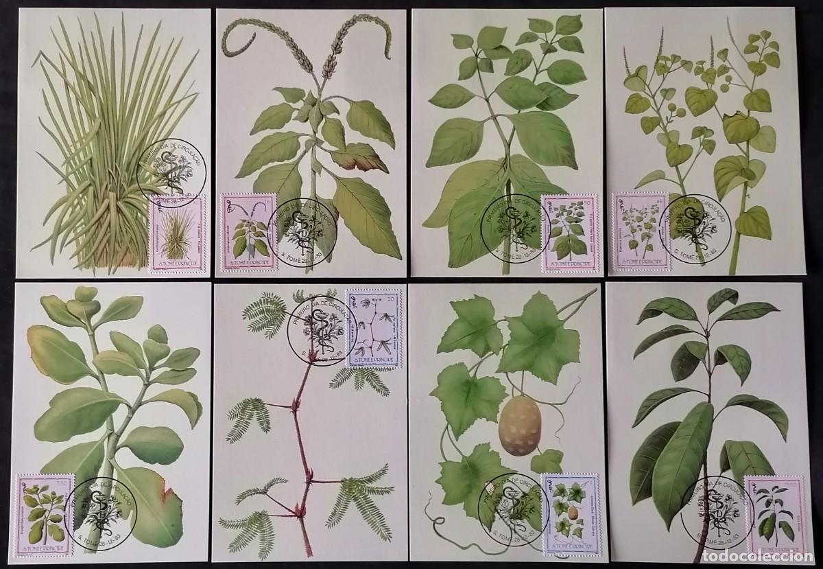Briefmarken: SANTO TOM&Eacute; 1983 - 8 TARJETAS M&Aacute;X / PLANTAS MEDICINALES .