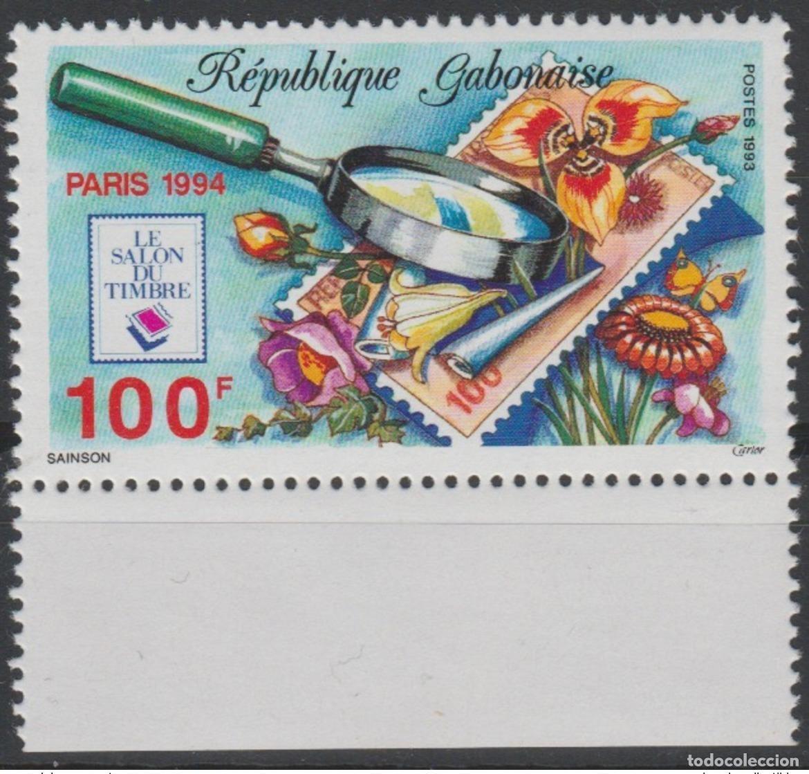Sellos: Gab&oacute;n 1993/1994 Mi. 1159 Le Salon du Timbre PARIS Fleurs sello sobre &iexcl;RARO!