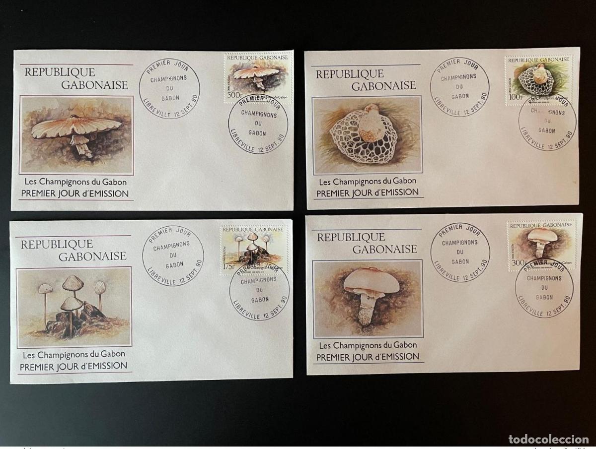 Sellos: Gab&oacute;n 1990 Mi. 1066 - 1069 FDC Primer d&iacute;a Cobertura setas Hongos Pilze