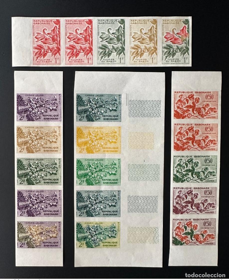 Sellos: Gab&oacute;n 1961 Mi. 160 - 162 pruebas de color ND Fleurs Flowers Blumen flora