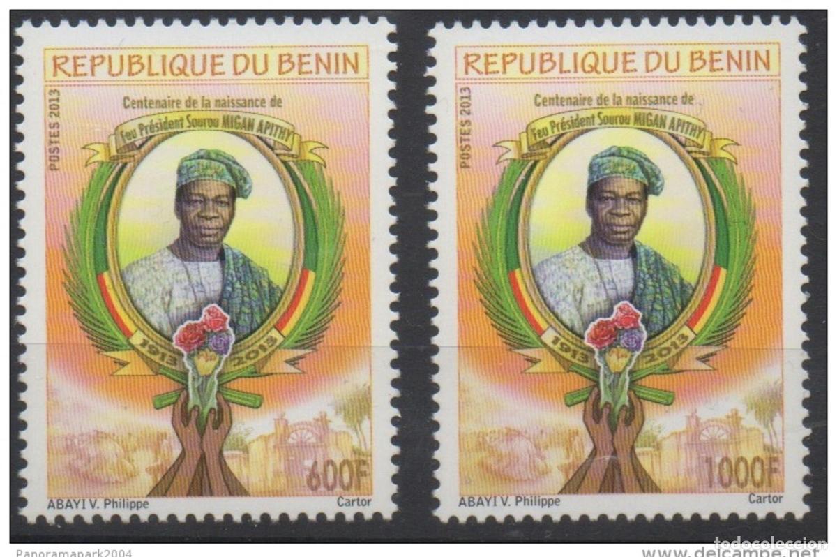 Selos: Ben&iacute;n 2013 Mi. 1667 - 1668 Presidente Sourou Migan Apithy Pol&iacute;tica Rosas