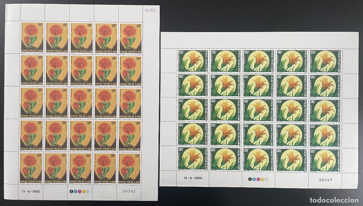 Sellos: Benin 1986 YT 642-643 hoja Flores Naturaleza y flora bot&aacute;nica
