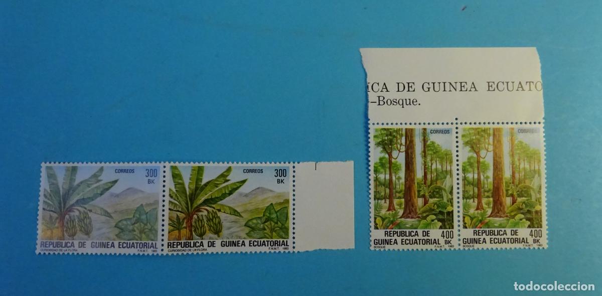 Sellos: GUINEA ECUATORIAL. SELLOS FLORA AUT&Oacute;CTONA 1983. EN BLOQUE DE DOS