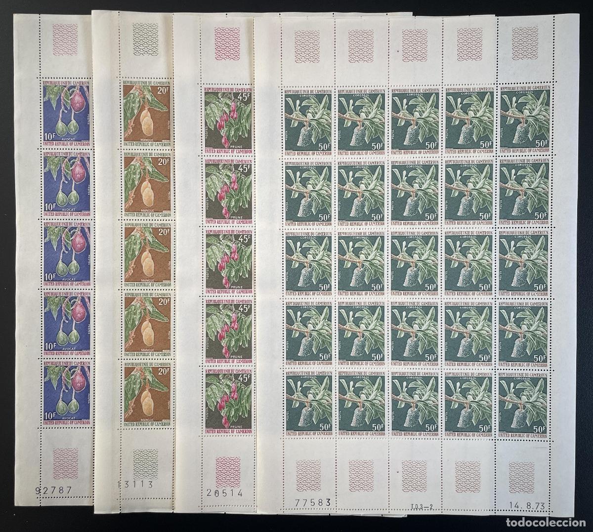 Briefmarken: Camer&uacute;n 1973 Yt 554-557 tabl&oacute;n flora frutas aguacate mango ciruela bot&aacute;nico