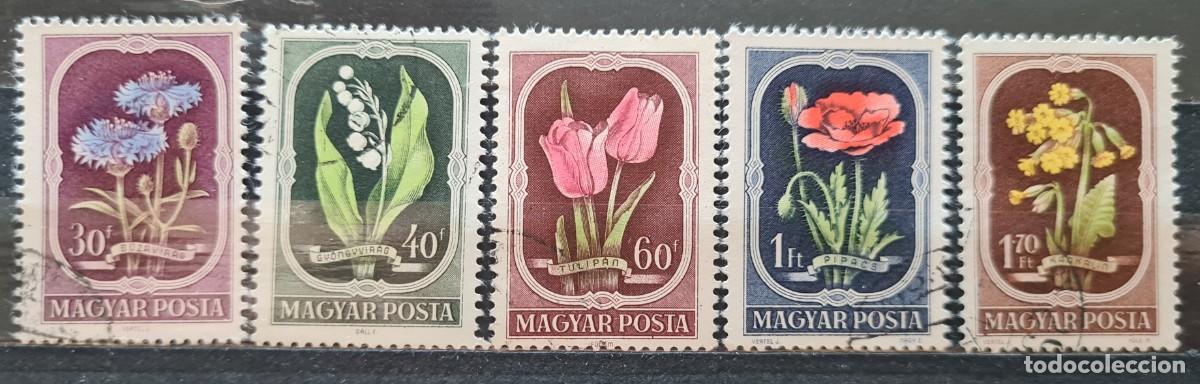 Sellos: Serie completa de sellos usados de Hungr&iacute;a 1951: flores
