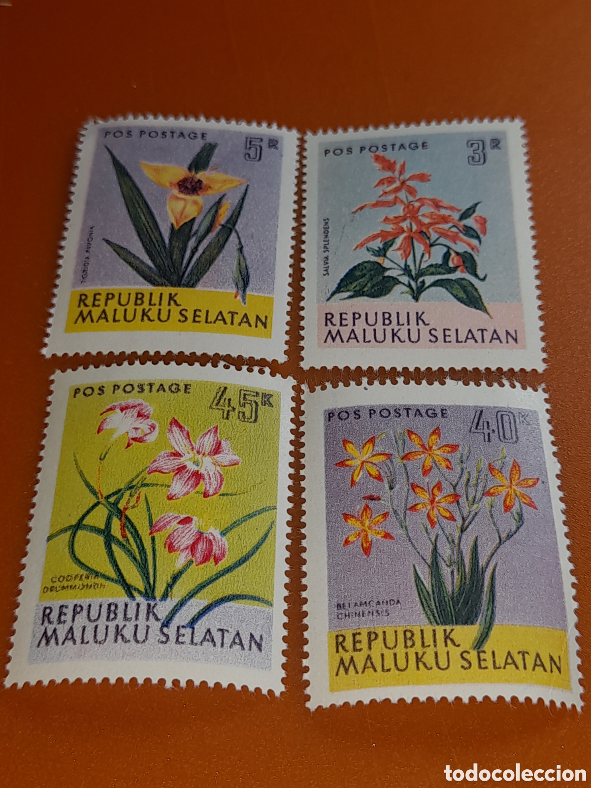 Sellos: Sello (4/24v) Molucas nuevo 1954. Flores. Flora. Naturaleza. Plantas.