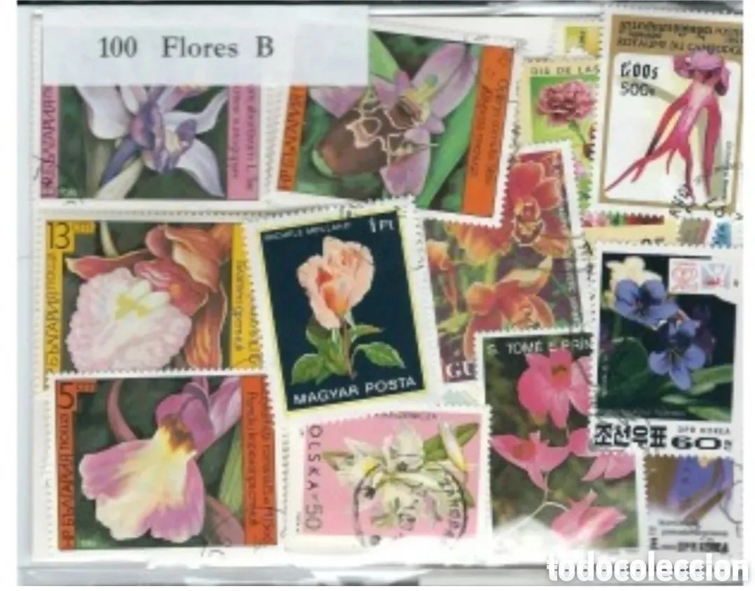Sellos: 100 SELLOS MUNDIALES DIFERENTES (FLORES - B)